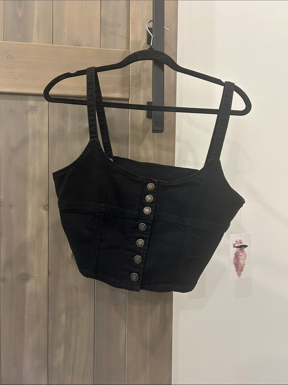 Black denim Button-Front Crop Top